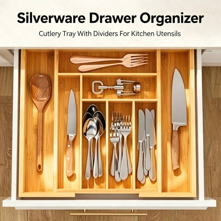Bamboo Cutlery - Organizador de gavetas em bambu, expansível,